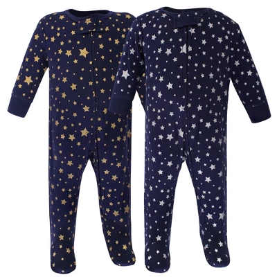 Hudson Baby Baby Cotton Zipper Sleep And Play 2pk, Metallic Stars - Image 3