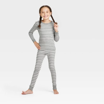 Kids' Striped 100% Cotton Tight Fit Matching Pajama Set - Gray - Image 3