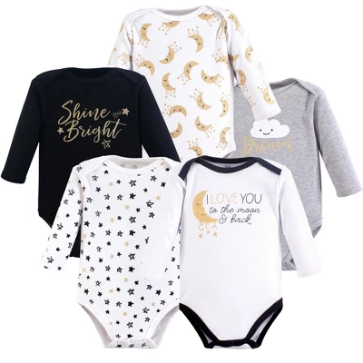 Yoga Sprout Cotton Long-Sleeve Bodysuits 5pk, Metallic Moon