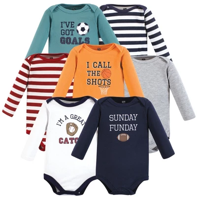Hudson Baby Unisex Baby Cotton Long-Sleeve Bodysuits, Sports Stripes - Image 9