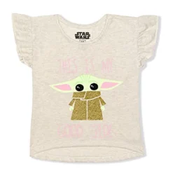 Star Wars The Mandalorian Girl's 2-Pack My Good Side Baby Yoda Ruffle Sleeve Tee Shirt And Short Set For Toddlers