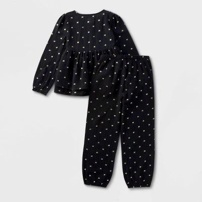 Girls' 2pc Adaptive Long Sleeve Dressy Top And Bottom Set - Cat & Jack™ Black