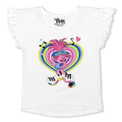 Universal Trolls Poppy 2 Pack Shirts And Shorts Set For Kids Girls, Ruffled Sleeves Rainbow Shorts