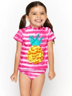 Andy & Evan Kids GIRLS RASHGUARD & SWIM SUIT SET