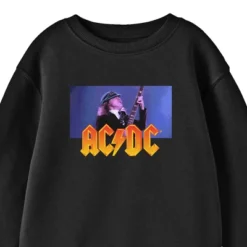 AC/DC ACDC Logo And Angus Young Youth Black Crew Neck Sweatshirt