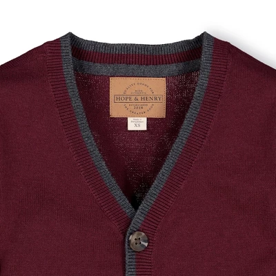 Hope & Henry Boys' Tipped Cardigan With Elbow Patches, Kids