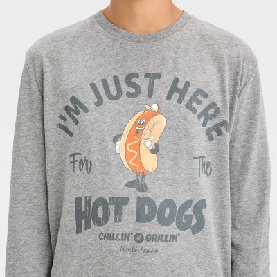 Boys' 'Here For The Hotdogs' Long Sleeve Graphic T-Shirt - Art Class™ Dark Gray