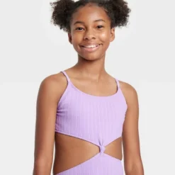 Girls' Forever Vacay Solid One Piece Swimsuit - Art Class™ Purple