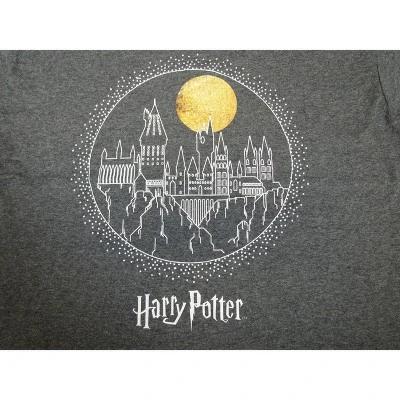Harry Potter Hogwarts Castle Moonlight Line Art Boy's Charcoal Heather Tshirt