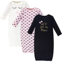 Little Treasure Baby Girl Cotton Long-Sleeve Gowns 3pk, Mama, 0-6 Months