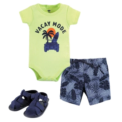 Hudson Baby Infant Boy Cotton Bodysuit, Shorts And Shoe Set, Vacay Mode - Image 7