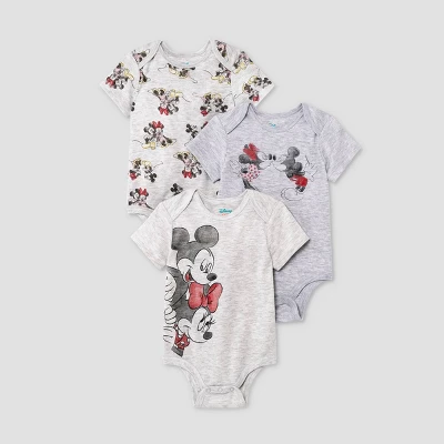 Baby Boys' Disney Mickey Mouse & Friends Minnie 3pk Bodysuit And One Piece Clothing Set - Heathered Gray - Image 4