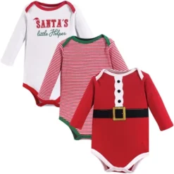 Little Treasure Baby Boy Cotton Long-Sleeve Bodysuits 3pk, Santas Helper