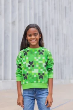 Minecraft Creeper Girls French Terry Pullover Sweatshirt Little Kid To Big Kid