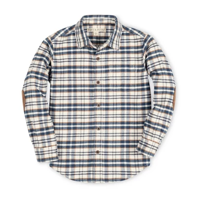 Hope & Henry Boys' Long Sleeve Plaid Flannel Button Down Shirt With Elbow Patches, Kids - Image 7