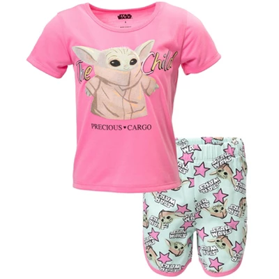 Star Wars The Child T-Shirt And French Terry Shorts Outfit Set Blue / Pink - Image 9