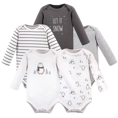 Hudson Baby Cotton Long-Sleeve Bodysuits 5pk, Gray Penguin - Image 6