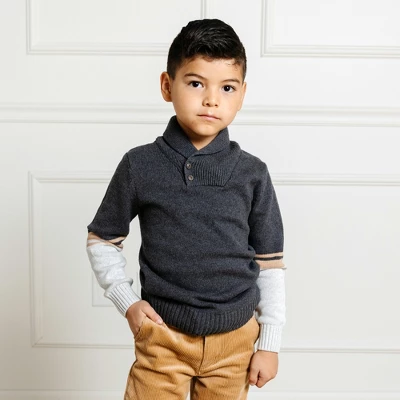 Hope & Henry Boys' Long Sleeve Striped Shawl Collar Sweater, Kids - Image 3