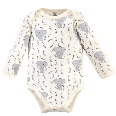 Touched By Nature Baby Girl Organic Cotton Long-Sleeve Bodysuits 5pk, Pink Elephant - Image 4