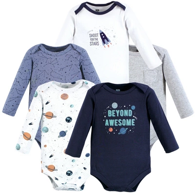 Hudson Baby Infant Boy Cotton Long-Sleeve Bodysuits, Space 5-Pack - Image 7
