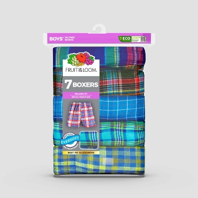 Fruit Of The Loom Boys' 7pk Plaid Boxers - Colors May Vary