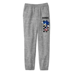 Sonic The Hedgehog Video Game Checkered Graphic Youth Boys Heather Grey Sweatpants