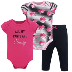 Little Treasure Baby Girl Cotton Bodysuit And Pant Set, Sassy Pants