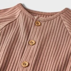 Grayson Collective Baby Ribbed Long Sleeve Jumpsuit - Brown