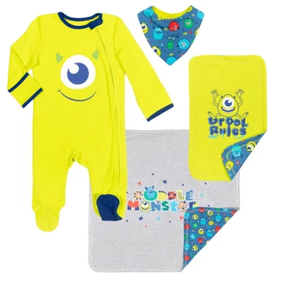Disney Winnie The Pooh,Lion King,Pixar Monsters Inc.,Princess Baby Sleep N' Play Coverall Bib Blanket And Burp Cloth 4 Piece Outfit Set Newborn - Image 9