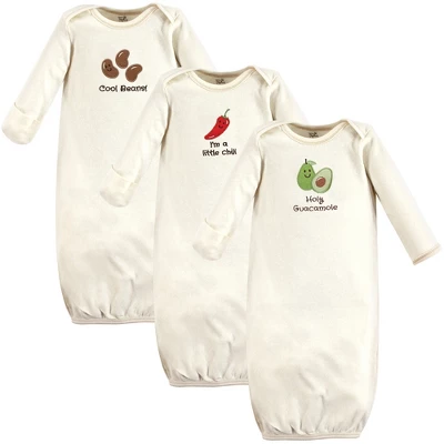 Touched By Nature Baby Organic Cotton Long-Sleeve Gowns 3pk, Guacamole
