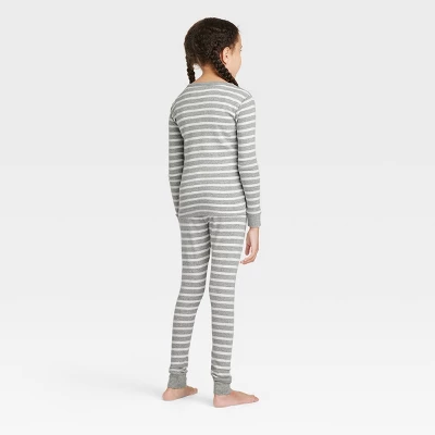 Kids' Striped 100% Cotton Tight Fit Matching Pajama Set - Gray