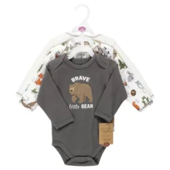 Touched By Nature Organic Cotton Long-Sleeve Bodysuits, Boy Woodland Alphabet 3-Pack