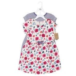 Touched By Nature Baby And Toddler Girl Organic Cotton Short-Sleeve Dresses 2pk, Garden Floral