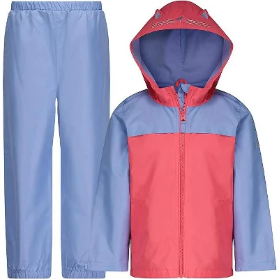 LONDON FOG Girls' Waterproof Hooded Jacket And Pant Rain Suit Set For Kids - Image 7