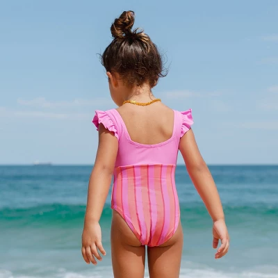 Girl's Ruffled Stripe One Piece Swimsuit - Cupshe - Image 4