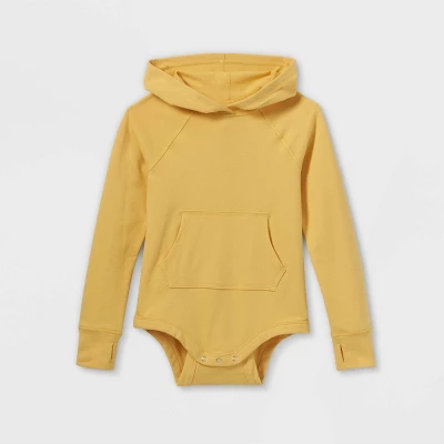 Girls' Adaptive Hooded Adjustable Long Sleeve Bodysuit - Cat & Jack™ Light Mustard Yellow - Image 3