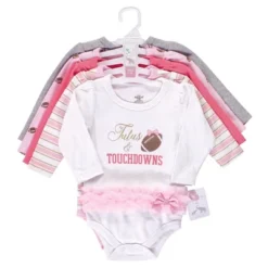 Little Treasure Baby Girl Cotton Long-Sleeve Bodysuits 5pk, Tutus Touchdowns