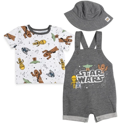 Star Wars Chewbacca R2-D2 Yoda Baby French Terry Short Overalls T-Shirt And Hat 3 Piece Outfit Set Newborn To Infant - Image 8