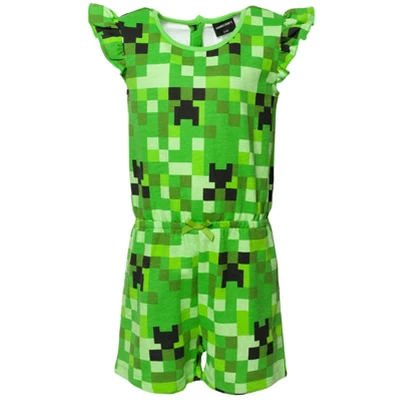 Minecraft Creeper Girls French Terry Sleeveless Romper Little Kid To Big Kid - Image 7