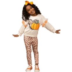 Girls Pom Pom Pumpkin Leopard Legging Set Mia Belle Girls, Leopard, 10