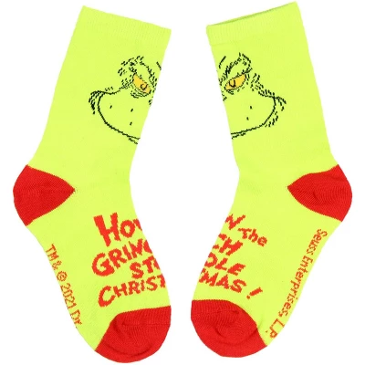Dr. Seuss The Grinch Kids Socks 2 Pairs Athletic Crew Socks For Kids Multicoloured