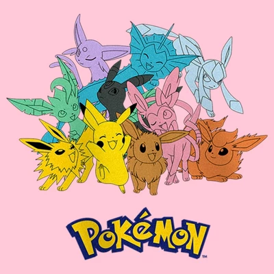 Girl's Pokemon Pikachu And Eeveelutions Logo T-Shirt