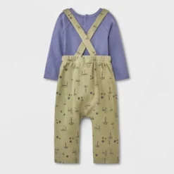 Grayson Collective Baby Long Sleeve Ribbed Bodysuit & Bottom Set - Navy Blue/Olive Green