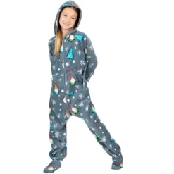 Footed Pajamas - Merry Gnomes Kids Hoodie Fleece Onesie