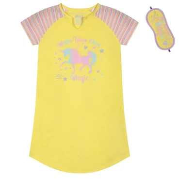 Sleep On It Girls Unicorn Magic Pajama Sleep Shirt With Matching Sleep Mask - Image 3