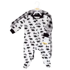 Hudson Baby Infant Boy Premium Quilted Zipper Sleep And Play, Bear Gray Black