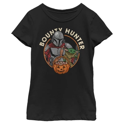 Girl's Star Wars: The Mandalorian Halloween Din Djarin Grogu Bounty Hunter Candy Distressed T-Shirt - Image 3