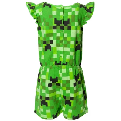 Minecraft Creeper Girls French Terry Sleeveless Romper Little Kid To Big Kid - Image 2