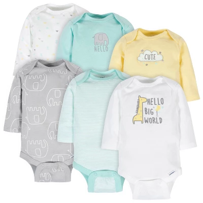 Gerber Baby Neutral Long Sleeve Onesies Bodysuits, 6-pack - Image 10