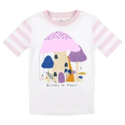 Bioworld Believe In Magic Youth Girls Pink & White Striped Short Sleeve Shirt & Pant Set